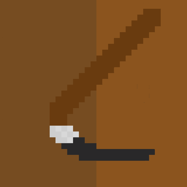 a pixel art drawing of a wooden stick with a metal blade