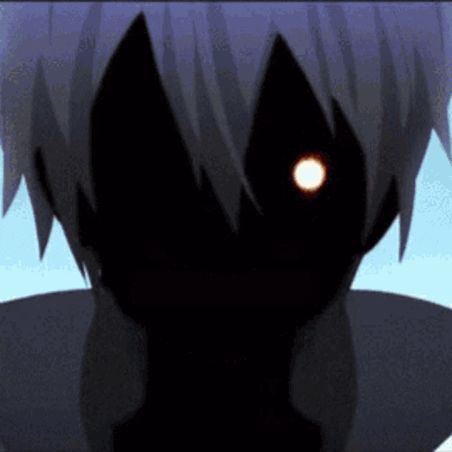 a close up of a person 's face with a red eye