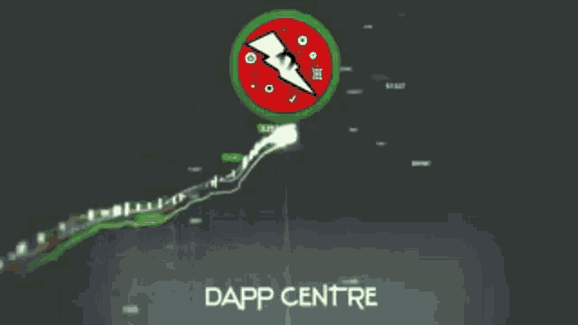 a dark background with a red circle with a lightning bolt on it and the words dapp centre below it