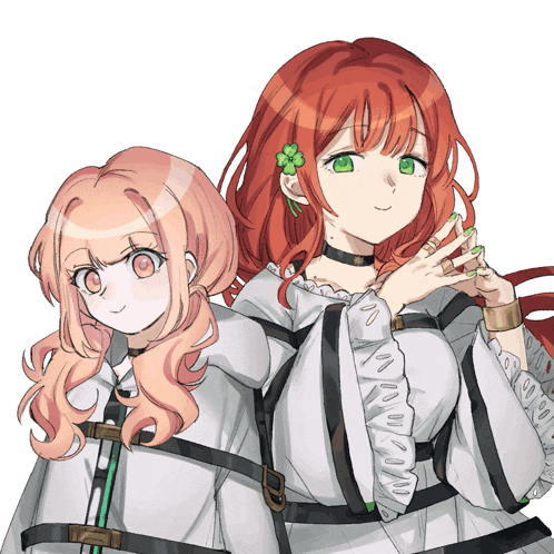 two anime girls one with red hair and green eyes
