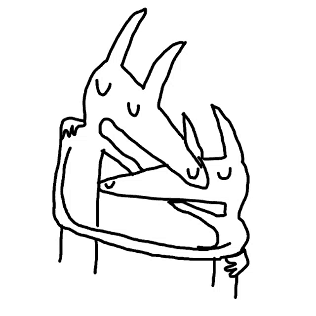 a black and white drawing of a rabbit hugging another rabbit