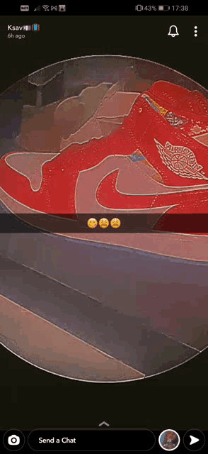 a snapchat screenshot of a red nike shoe