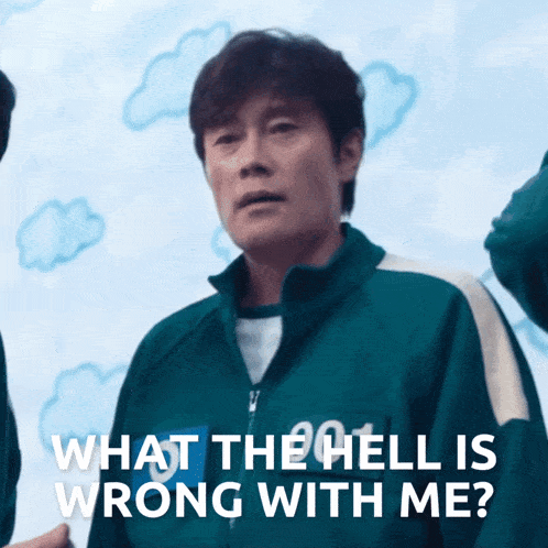 a man in a green jacket with the number 301 on it says " what the hell is wrong with me "