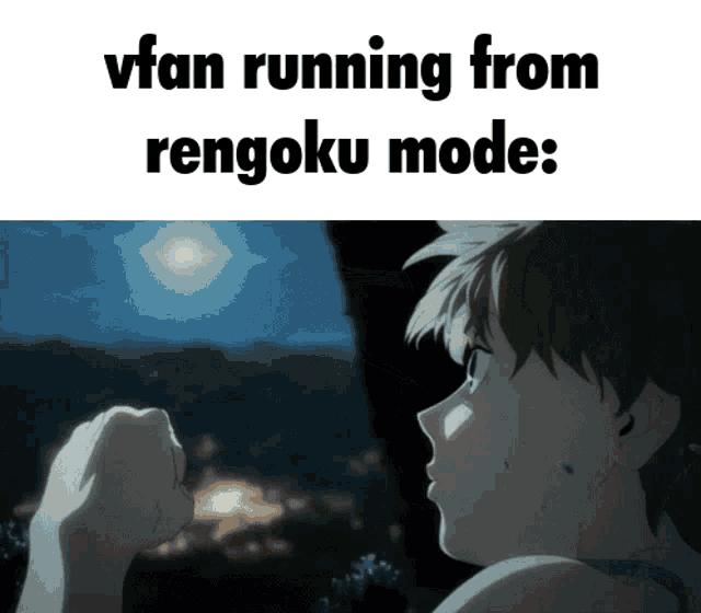 a picture of a person with the words " vfan running from rengoku mode "