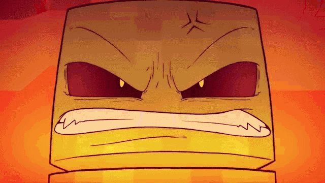 a cartoon drawing of an angry yellow block