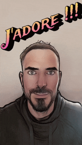 a drawing of a man with the words j'adore written above him