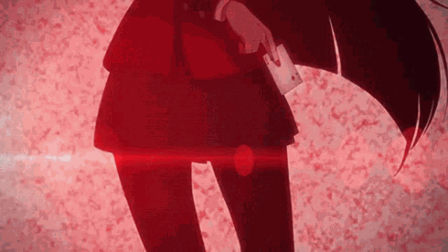 a girl in a black skirt is holding a playing card in her hand