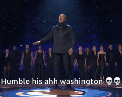 a group of people are dancing with the words humble his ahh washington above them