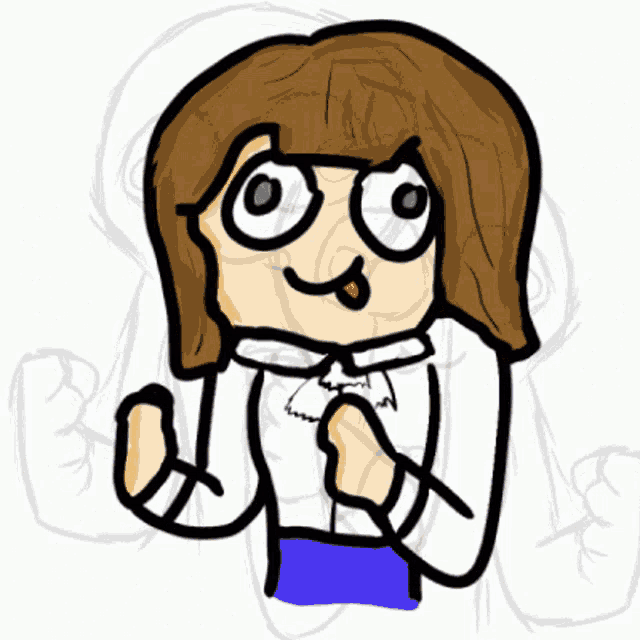 a drawing of a girl with brown hair and a white shirt