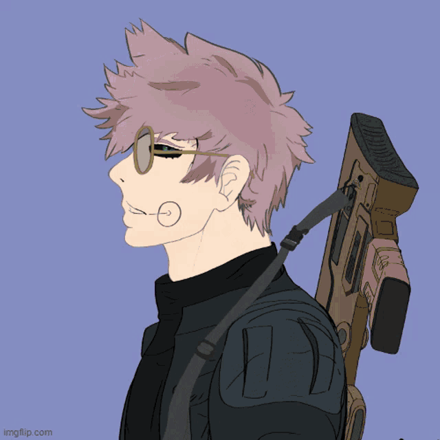 a drawing of a person wearing a gas mask and holding a rifle