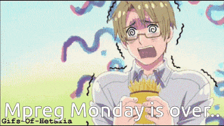 a pixelated image of a man with the words mpreg monday is over below him