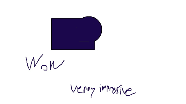 a drawing of a purple object with the words wow and very impressive written below it