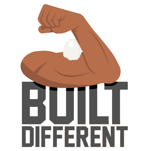 a logo that says built different with a cartoon arm