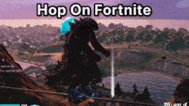 a screenshot of a video game with the words hop on fortnite on the bottom