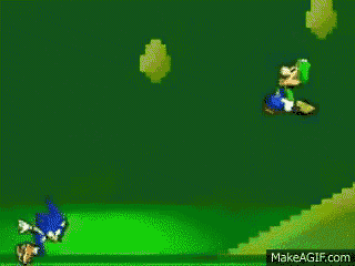 a cartoon character is flying through the air with a green background