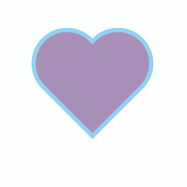 a red heart with a purple border and a blue circle below it
