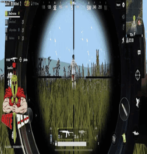 a man in a spartan helmet is looking through a scope in a video game
