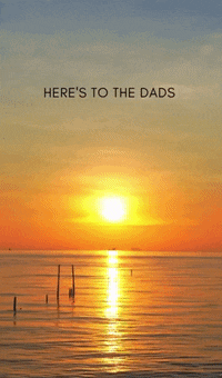 a sunset with the words here 's to the dads happy above it