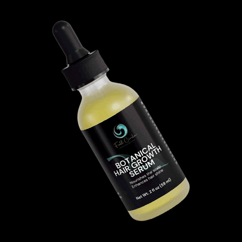 a bottle of botanical hair growth serum has a dropper