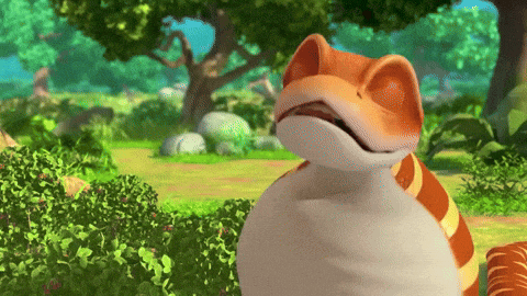 a cartoon cat with a big belly is sitting in a field