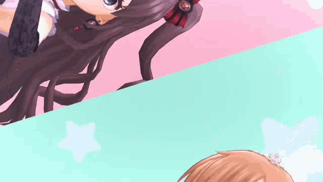 two anime girls are standing next to each other and one is wearing a tiara