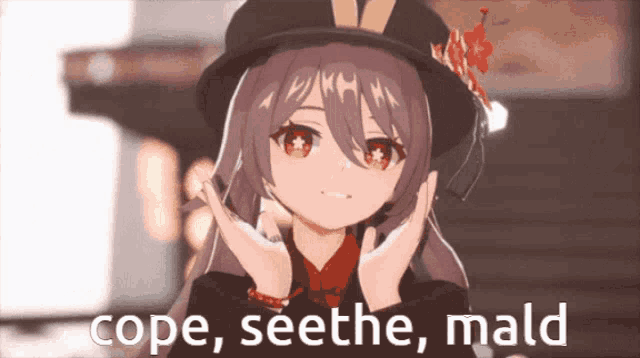 a picture of a girl with a hat and the words cope seethe mald on the bottom