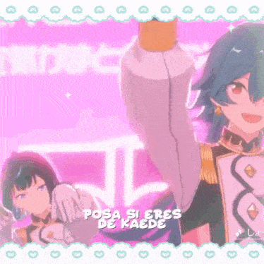 a video of two anime characters with the words posa si eres de kaede on the bottom