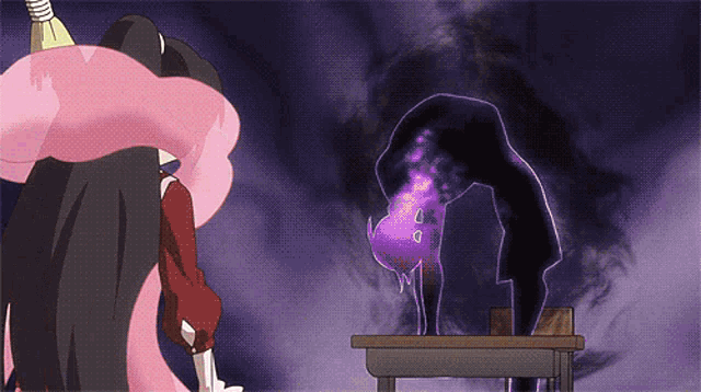 a woman in a pink dress is standing next to a man in a purple suit