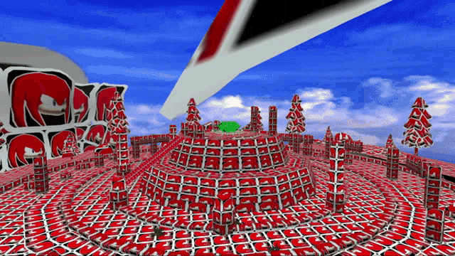 a computer generated image of a red and white maze