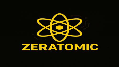a logo for zeratomic with a yellow atomic symbol