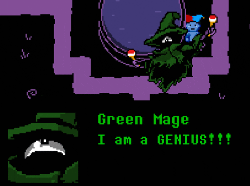 green mage i am a genius written on a black screen