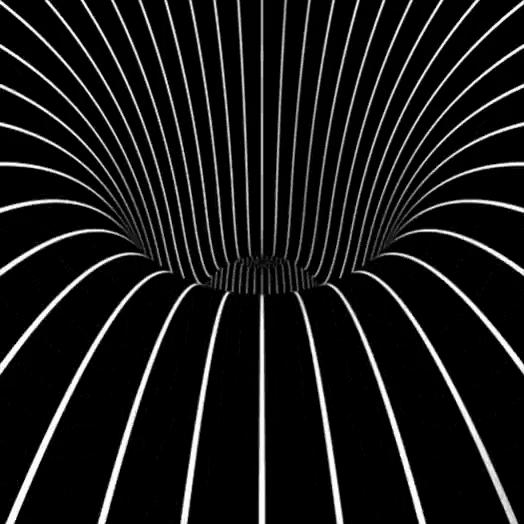 a black and white optical illusion of a tunnel with a white line in the middle