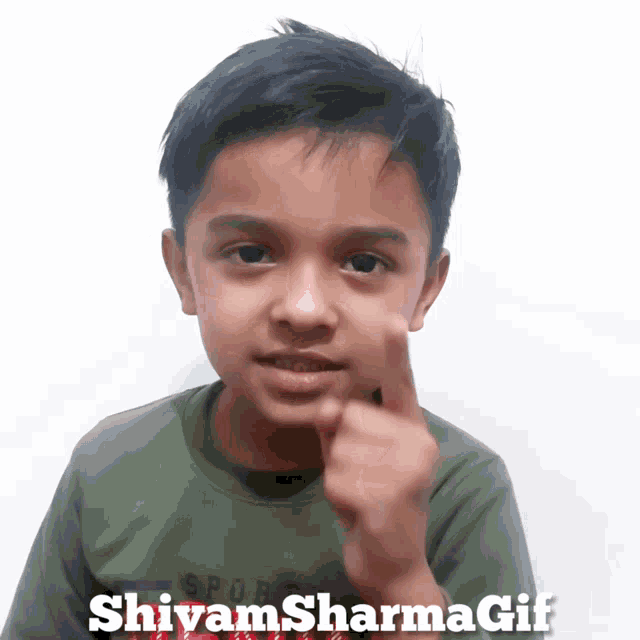 a young boy giving a thumbs up with the name shivam sharma gif on the bottom right