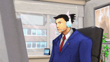 a cartoon character wearing headphones and a cat ear headband