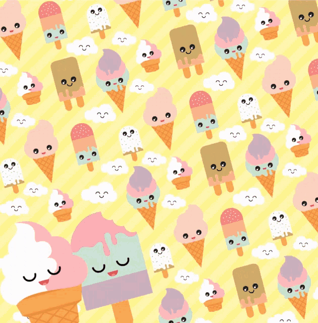 a yellow background with ice cream cones and a speech bubble that says camila and the number 8