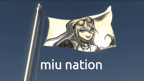 a flag with a picture of a girl and the words " miu nation " below it