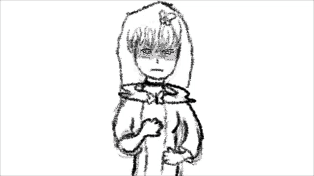 a black and white drawing of a girl with a flower on her head