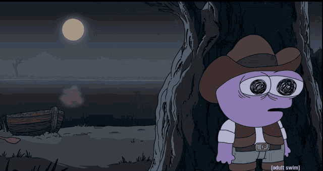 a cartoon of a man in a sheriff 's hat standing next to a monster that says adult swim
