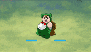 a cartoon of a woman in a green outfit with a red bow tie