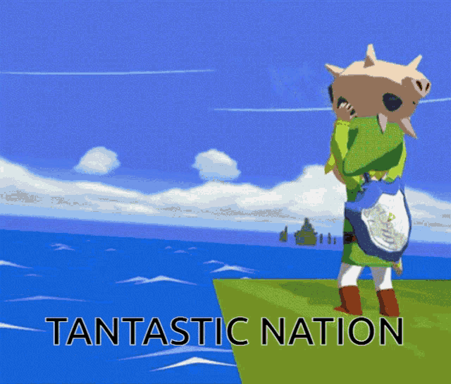 a cartoon of a man standing on a hill with the words fantastic nation below him