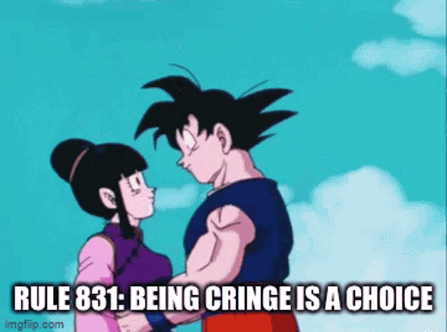 a cartoon of a man and a woman holding hands with the caption rule 831 : being cringe is a choice