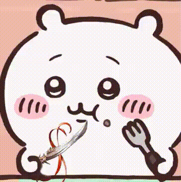 a cartoon bear is holding a sword and fork