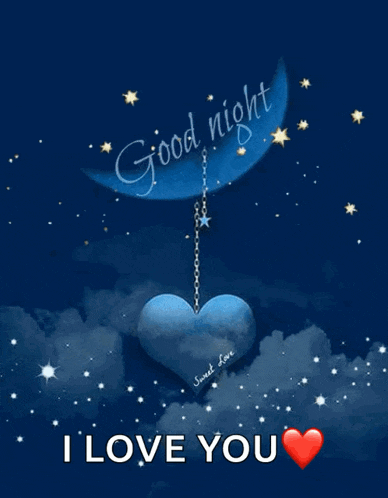 a picture of a moon with a heart hanging from it and the words " good night i love you "