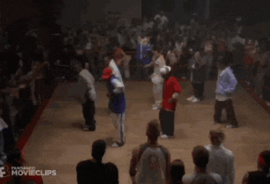 a group of people are dancing in a boxing ring and the words movieclips are on the bottom right