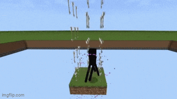 a minecraft screenshot of enderman standing on a block of grass
