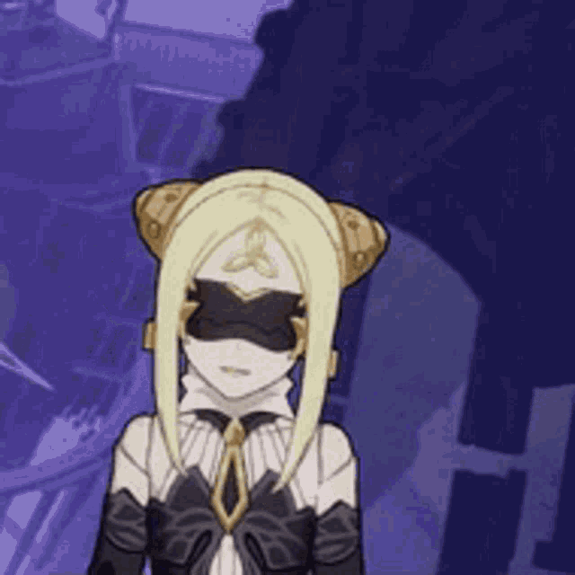 a cartoon character with blonde hair and a mask on her face .