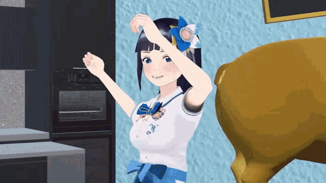 a computer generated image of a girl in a white shirt