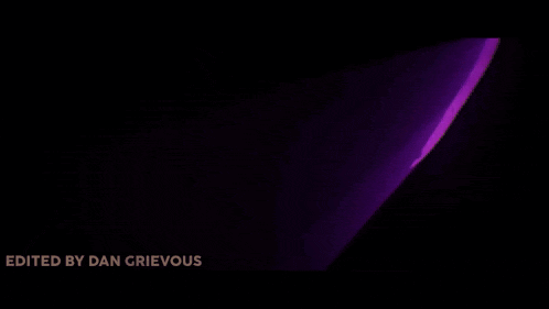 a close up of a purple glowing object with the words edited by dan grievous on the bottom .