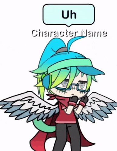 a drawing of a character with a speech bubble that says uh character name