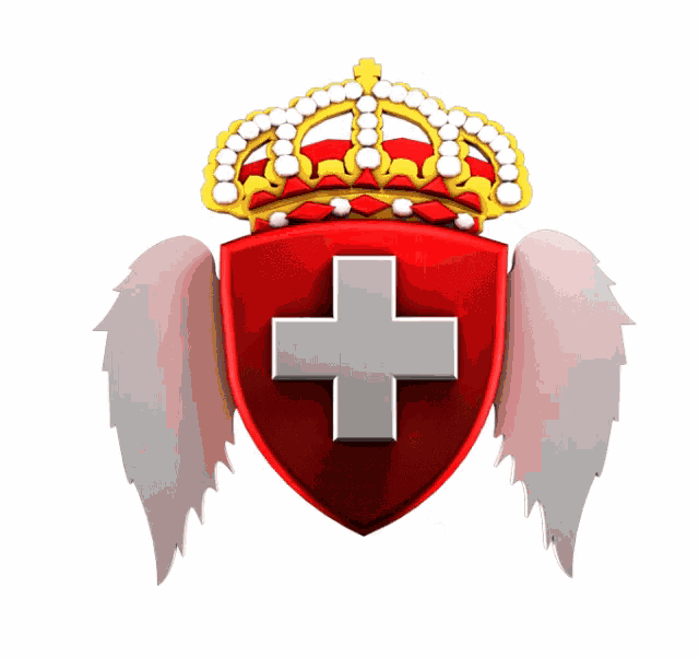 a red shield with a crown and a cross on it